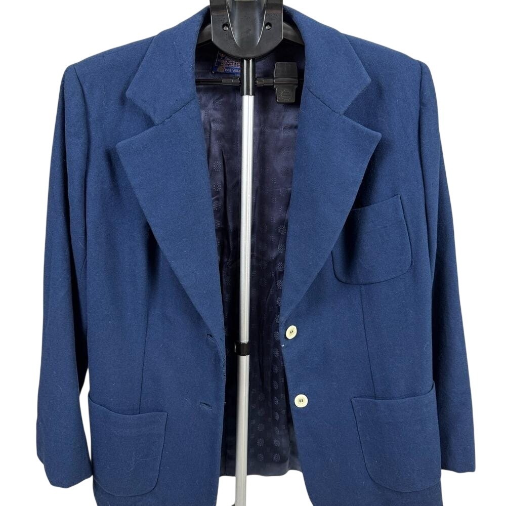 Vintage 80s Pendleton Blue Wool Blazer 100% Virgin Wool Tailored Jacket USA